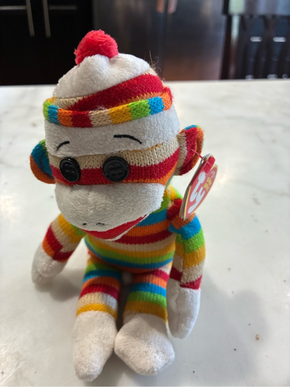 Ty SOCKS the SOCK MONKEY (STRIPES) Beanie Baby 8.5" MWMTs Stuffed Animal Toy